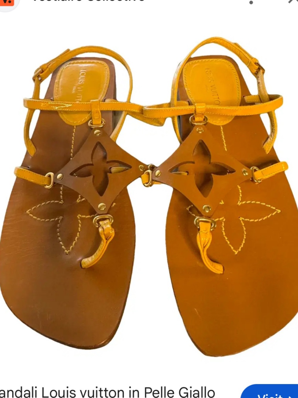 Louis Vuitton Women's Yellow Pelle Giallo T-Strap Sandals 9.5us 10eu